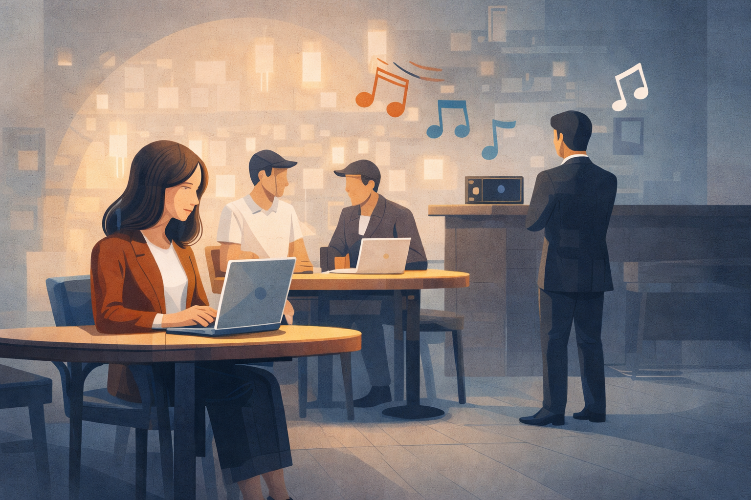 Публичное использование музыки в бизнесе — фоновая музыка звучит в кафе для посетителей